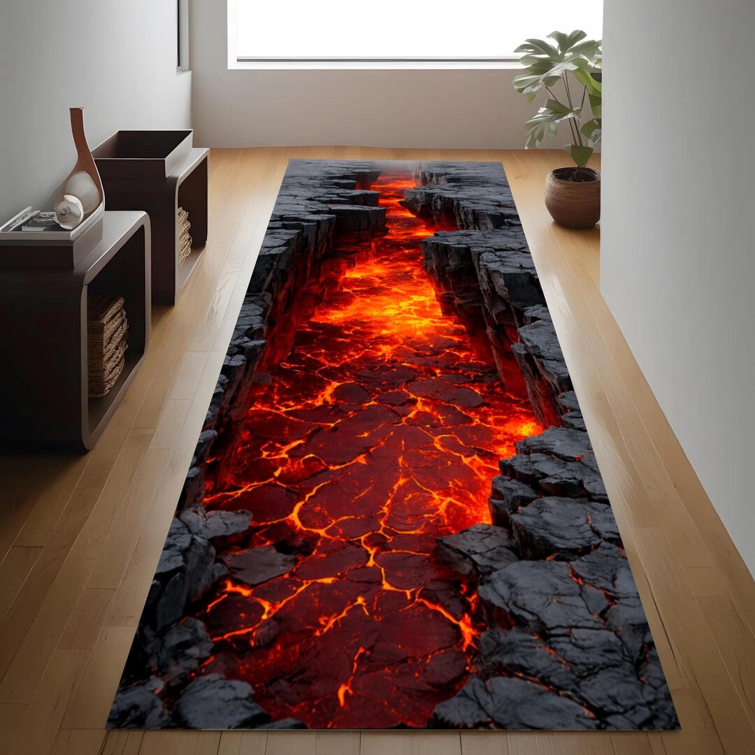 Balcanic Rug 3D Magma Optical Illusion Rug, 3D Canyon Runner Rug, 3D Lava River Rug ...