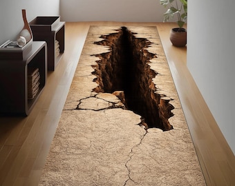 3D Illusion Rug, 3D Huge Crack Rug, Optical Illusion Rug, Deep Hole Nonslip Rug, 3D Crack Illusion Washable Rug