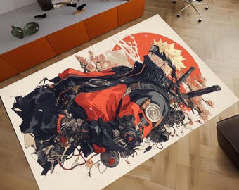 Anime Inspired Ninja Nonslip Rug, Japanese Art Floor Decor, Samurai Style Carpet, Living Room Gamer Setup Rugs