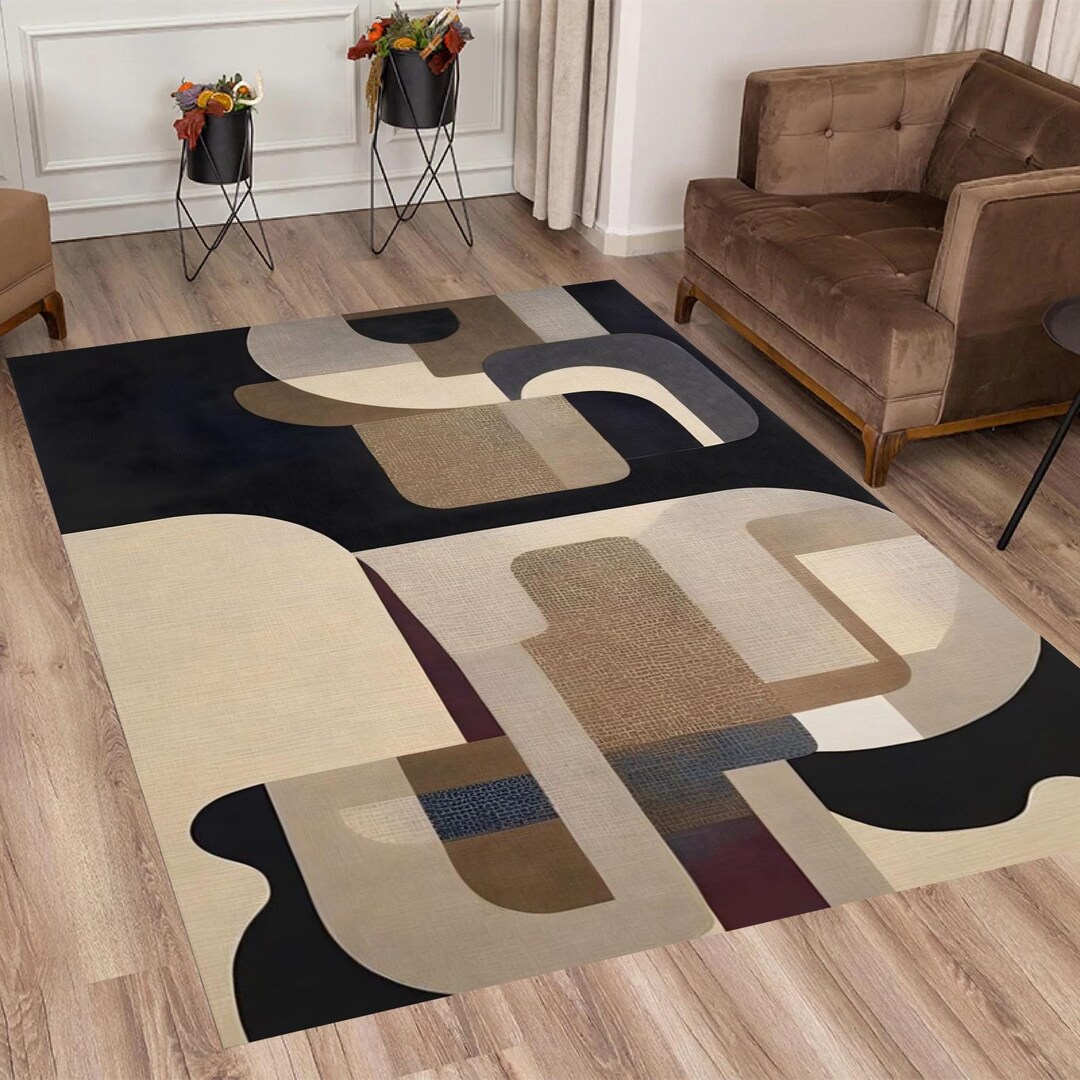 Abstract Block Pattern Nonslip Rug, Abstract Retro Geometrical Wool Rug ...
