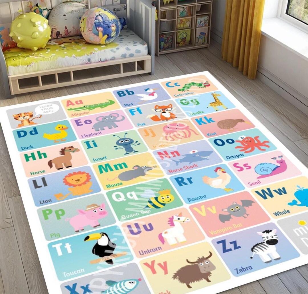 ABC Alphabet Kids Nonslip Washable Rug, Educational Play Mat for ...