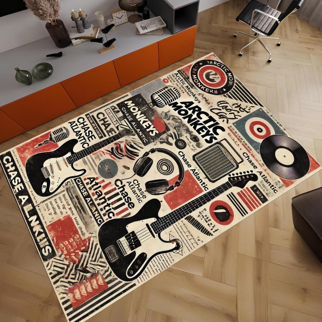 Rock Look Rug Rock and Roll Guitar Nonslip Rug, Hard Rock Music Room Decor, Youth ...