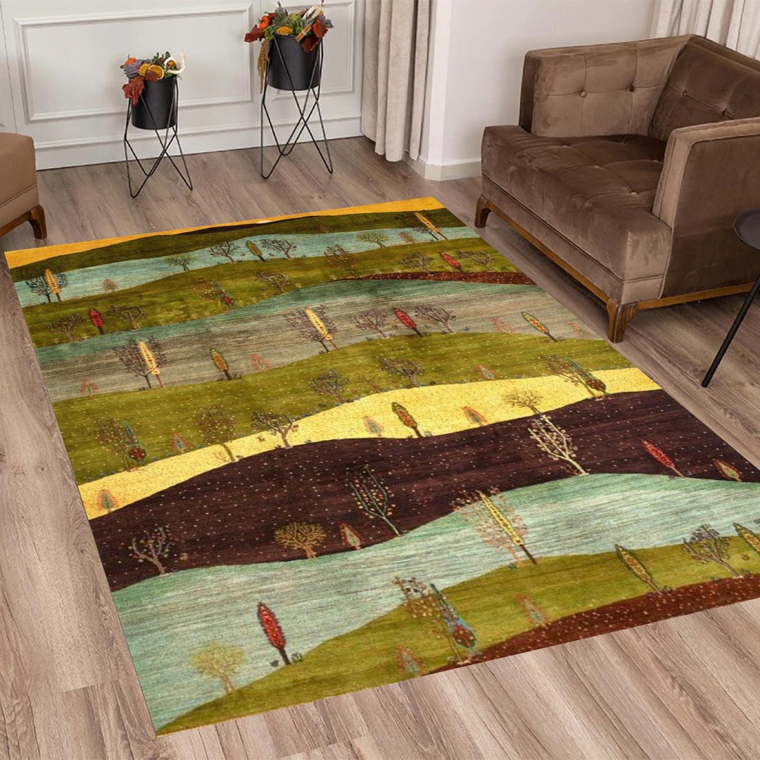 Small Rug Country Farmhouse Rug With Countryside Scene Nonslip Rug, Naive Landscape Art ...