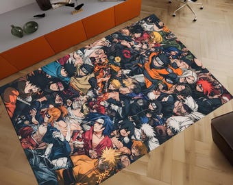 Tappeto con personaggi anime, tappeti con personaggi misti, decorazioni per camerette per ragazzi, tappeto in poliestere morbido con personaggi anime, tappeto con cartoni animati giapponesi