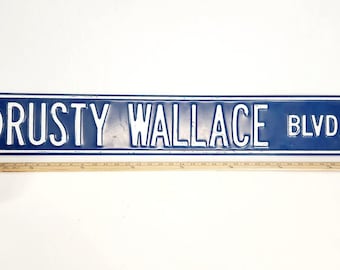 "NASCAR 2 Rusty Wallace BLVD Blau-Weißes Metallschild 92"x6"