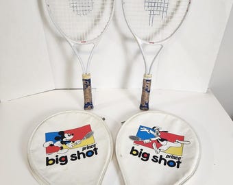 Vintage Disney Prince Big Shot Tennisschläger Set mit Bezug Mickey und Goofy