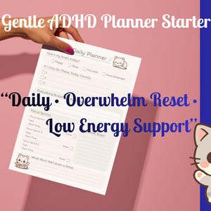 Sanfter ADHD Tagesplaner zum Ausdrucken – Katzen-Themen, weiche, gemütliche minimale Seiten für Fokus, Überwältigung & energiearme Tage