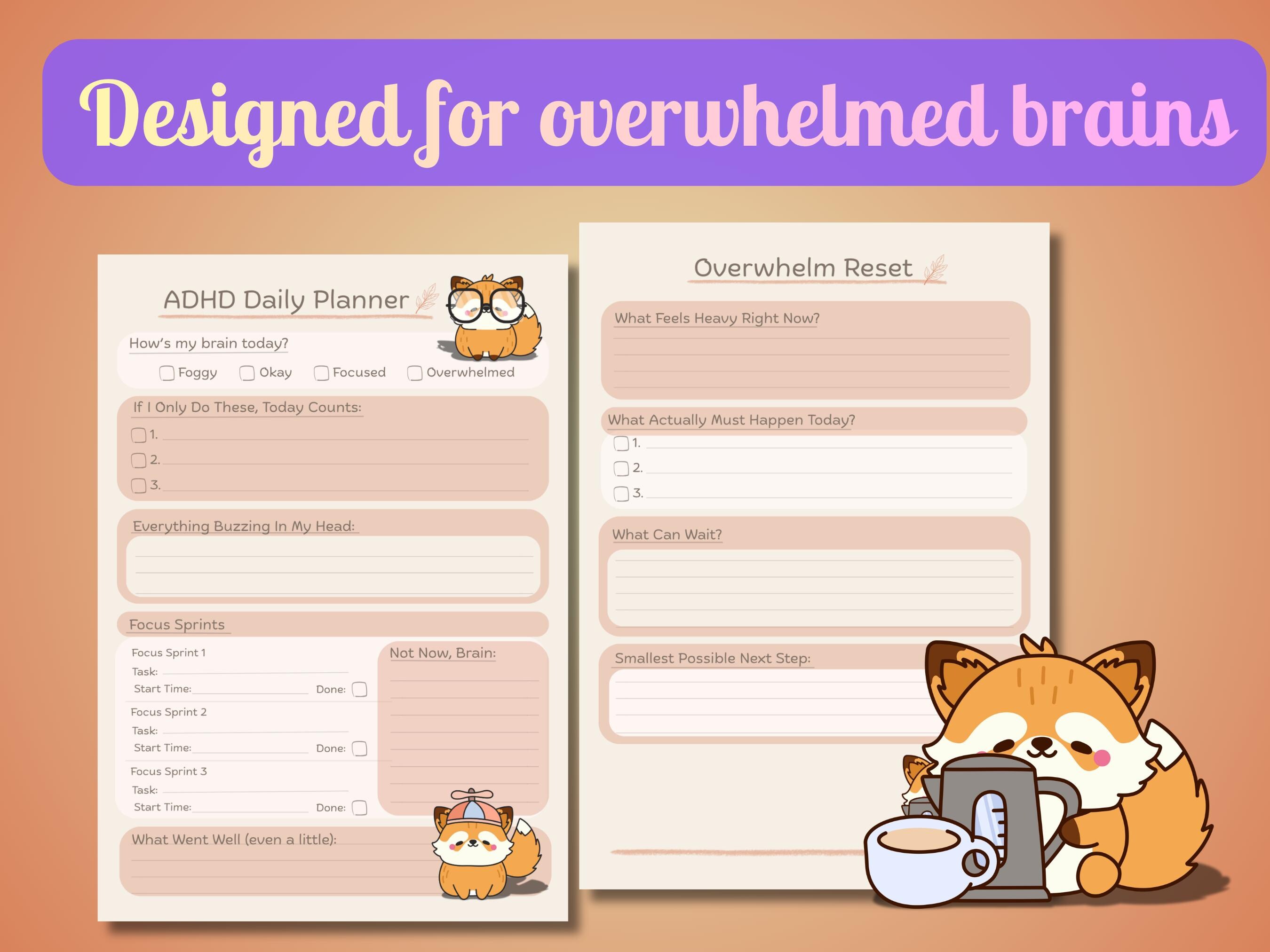 ADHD Daily Planner Printable | Neurodivergent Support, Overwhelm Reset ...