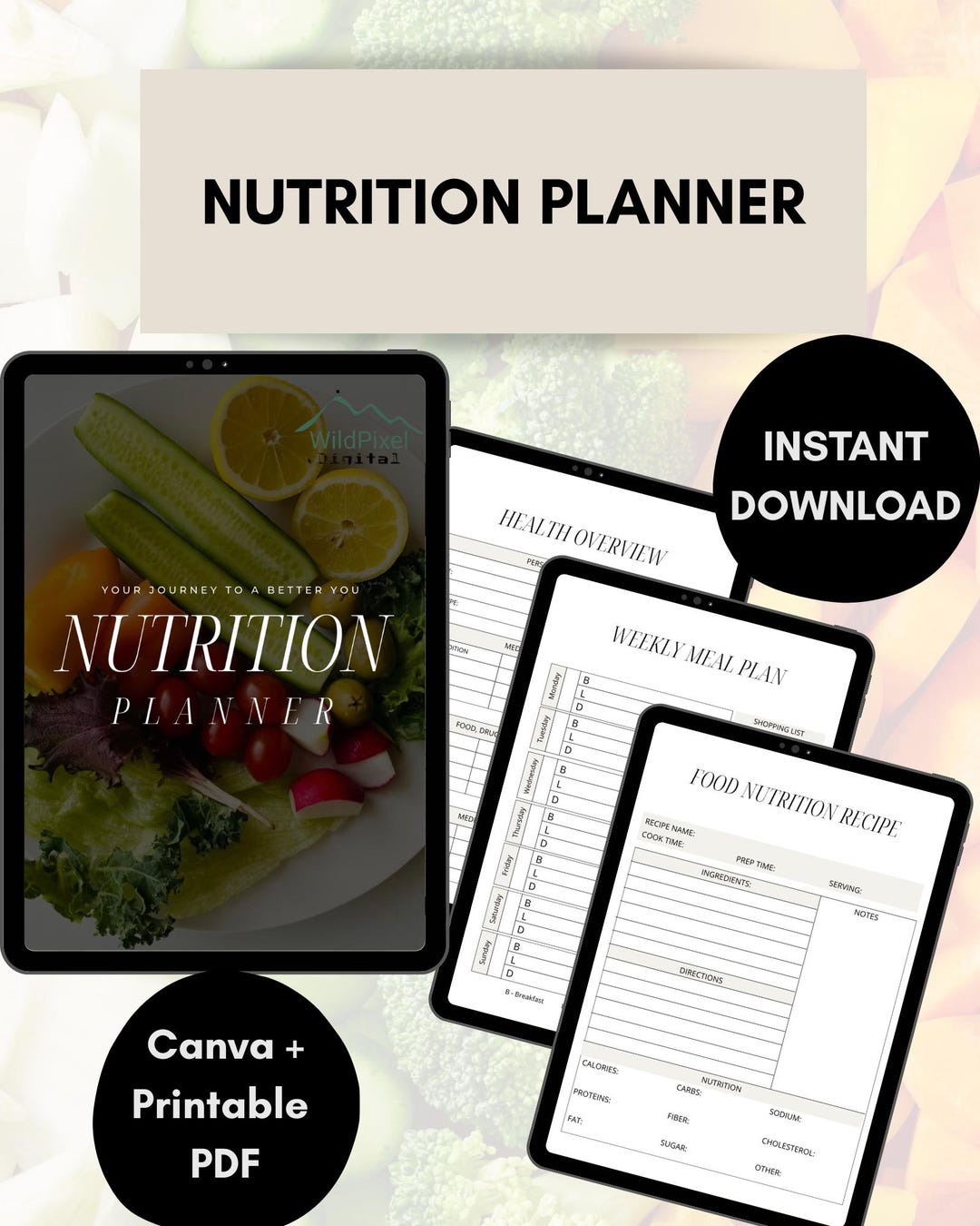 Nutrition Planner | Wellness and Fitness Tracker (canva & Printable PDF ...