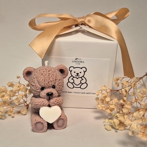 Teddykerze mit Herz · kleine Bärenkerze · Geschenk für Freundin · Valentinstaggeschenk · Cute Teddy Bear Candle Klein mit Box