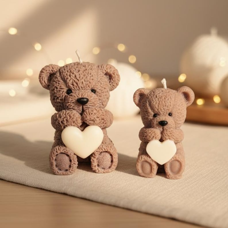 Teddykerze mit Herz · kleine Bärenkerze · Geschenk für Freundin · Valentinstaggeschenk · Cute Teddy Bear Candle imagem 1