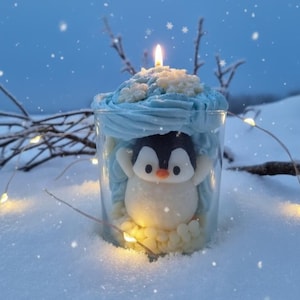 Pinguin Kerze im Glas・handgegossene Deko-Kerze・süße Geschenkidee