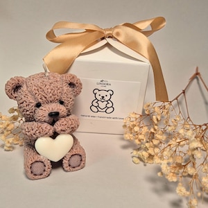 Teddykerze mit Herz · kleine Bärenkerze · Geschenk für Freundin · Valentinstaggeschenk · Cute Teddy Bear Candle Groß mit Box