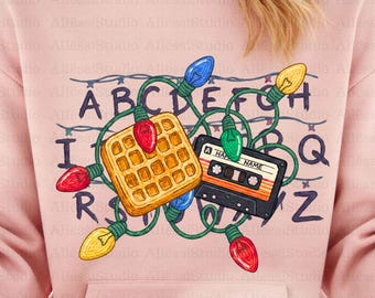 Retro Halloween Teacher PNG, Spooky Christmas Lights Alphabet, 80s Horror Sketch Design, Waffle Cassette Sublimation for Sweatshirt