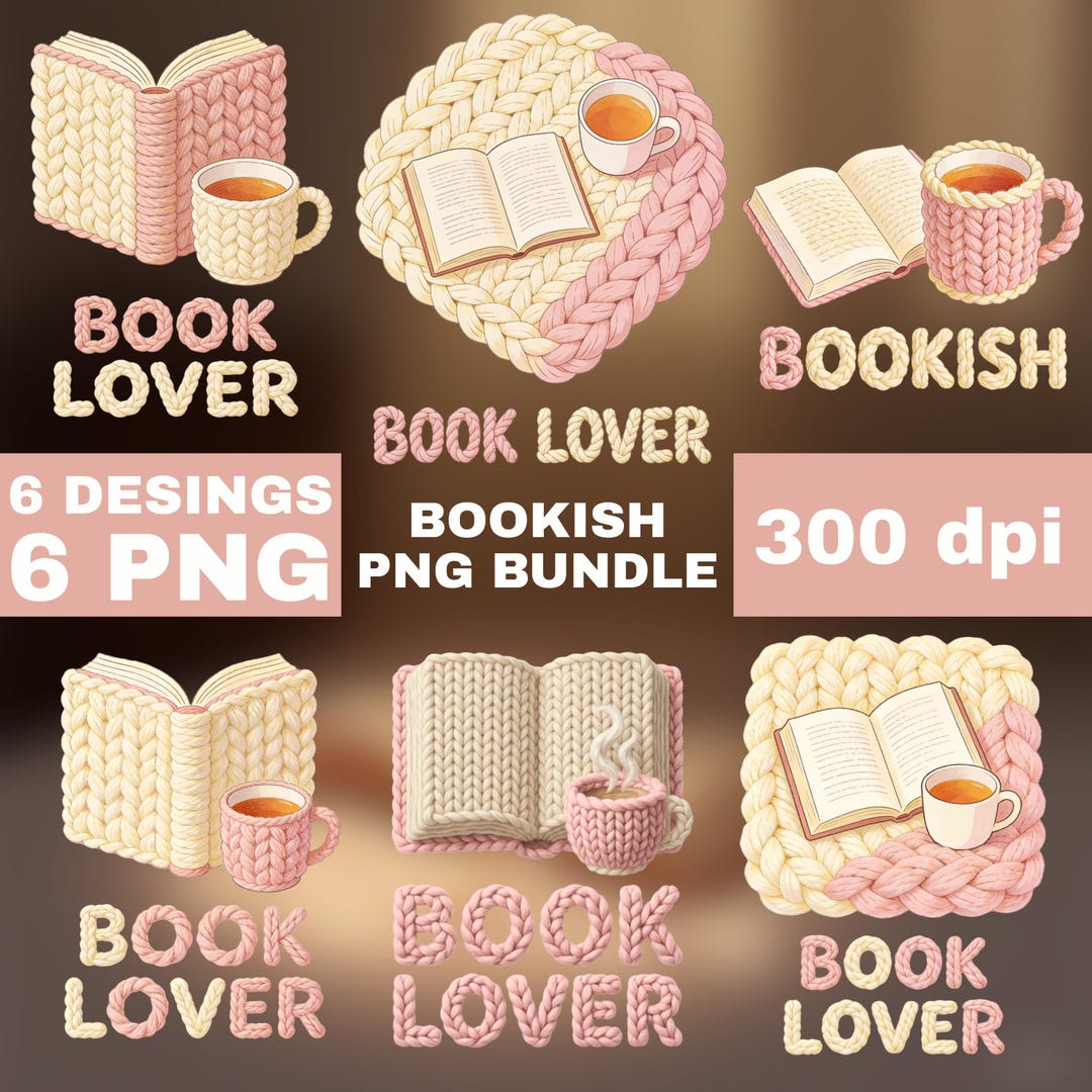 Cozy Book Lover PNG Bundle, Reading Clipart Designs Set, Bookish ...