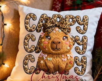 Coquette Capybara Christmas PNG, Cute Bow Holiday PNG, Leopard Coquette Christmas Aesthetic, Christmas Capybara Art, Gift for kids