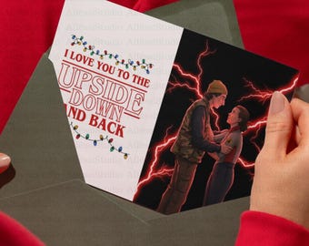 80s Sci-Fi Valentine Card & Hoodie PNG, Retro Horror Couple Gift, Red Lightning DTF Halftone, Editable Canva Template, Digital Mega Pack