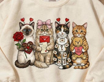 Valentine Cats Png Bundle, Retro Valentines Day Sublimation, Coquette Cat Bow Png, Valentines Day Kittens DTF Design, Hand Drawn Cat Art