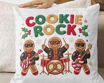 Cookie Rock Band PNG, Gingerbread Christmas Music Sublimation, Funny Xmas Rock Shirt Design, Crochet Style Clipart