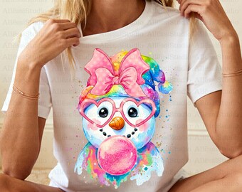 Coquette Christmas Snowman PNG, Bubblegum Snowman Clipart, Cute Holiday Coquette Aesthetic, Pastel Kawaii Christmas PNG, Snowman Art