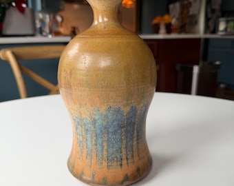 Vintage Studio Pottery Vase with Brown and Blue Drip Glaze