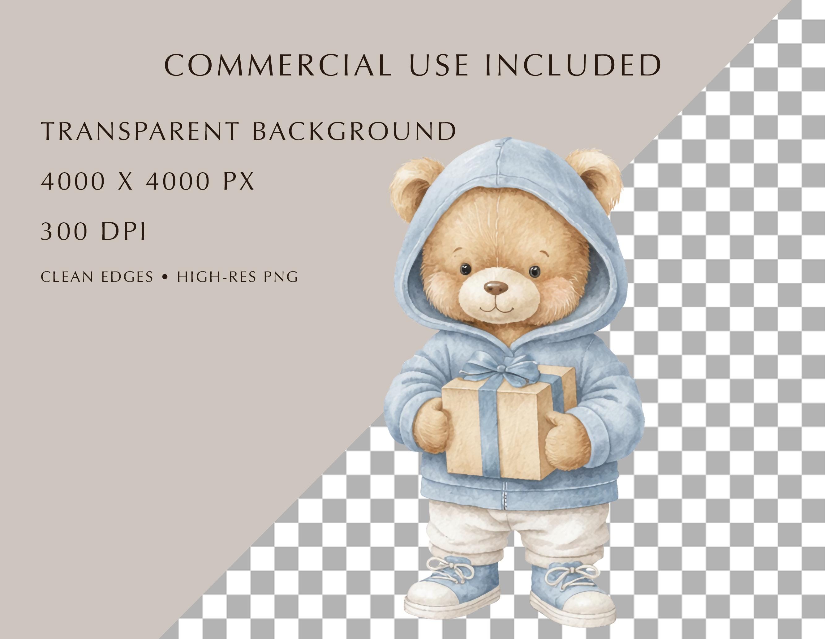31 PNG Watercolor Teddy Bear Clipart Set | Blue Nursery PNG (digital ...