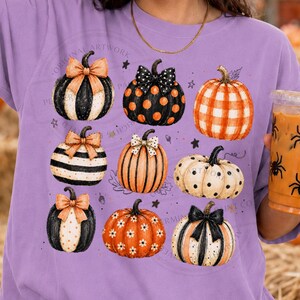Coquette Pumpkins PNG, Hand Drawn Bow Pumpkin Shirt Designs, Preppy Fall Sublimation, Boho Pumpkin Digital Design Download, Thanksgiving Png