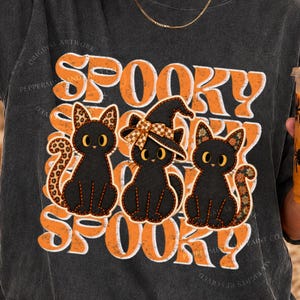 Retro Black Cat PNG, Distressed Spooky Season Shirt Design, Patchwork Halloween Cat Trio, Witch Png, Fall Sublimation, Black Cat Energy Png