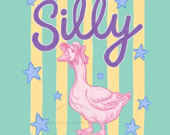 Everyday Silly Goose PNG, Coquette Bow Sublmation, Trending Stripes, Funny Goose Shirt Designs, Girly Trendy Preppy, Whimsical Stars