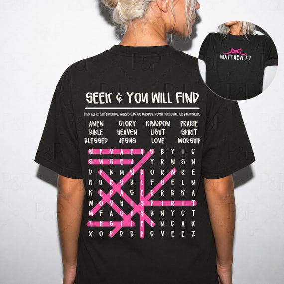 Seek And You Will Find PNG Bundle, Matthew 7:7 Png, Christian Word Search Shirt Design, Front Back Faith Sublimation, Bible Verse Jesus Png