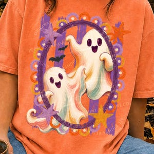 Coquette Ghost PNG, Painterly Halloween Ghosts Png Files, Spooky Cute Retro Sublimation, Preppy Fall Graphic Hand Drawn Stripes Shirt Design