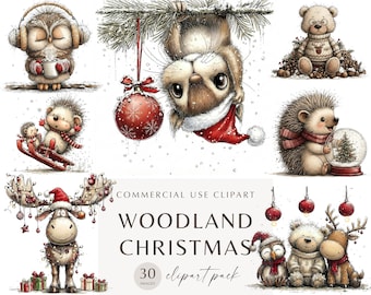Christmas Animal Clipart | Woodland Creatures, Holiday Designs (30 JPG Digital Download)