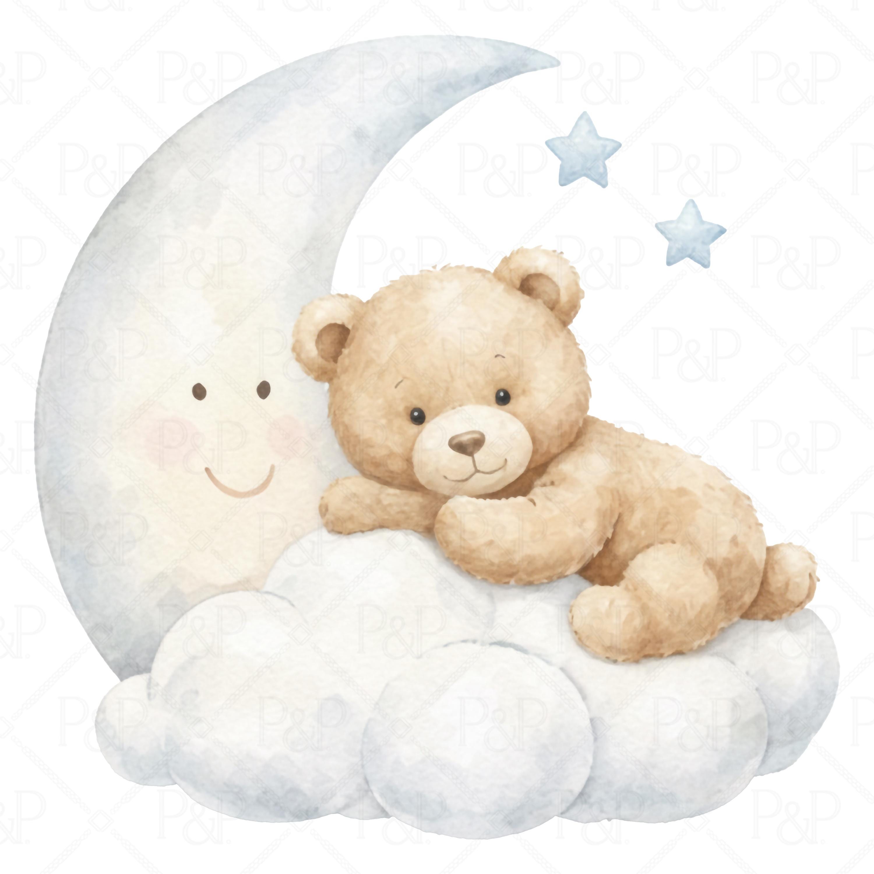 31 PNG Watercolor Teddy Bear Clipart Set | Blue Nursery PNG (digital ...