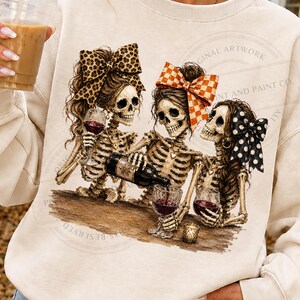 Girly Skeleton PNG, Coquette Skull Shirt Design, Leopard Bow Skeletons, Preppy Spooky Season Sublimation, Trendy Fall Png,  Halloween Png