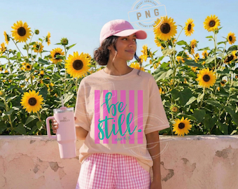 Christian PNG, Teal Be Still Psalm 46:10 Faith Design, Coquette Striped PNG, Faith Shirt Design, Retro Girly Bible Verse PNG, Sublimation