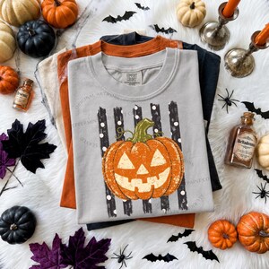Retro Jack O Lantern PNG Bundle, Distressed Polka Dot Stripes Png, Halloween Pumpkin Shirt Design, Trendy Coquette Sublimation DTF Download image 4