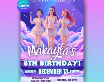 KPop Demon Hunters inspired Birthday Invitation | Canva Editable Template | Printable Birthday Party Invite Digital Download