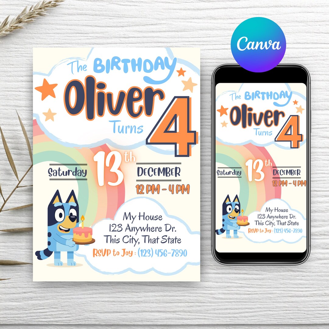 Editable Blue Dog Birthday Invitation | Trending Kids Birthday Invite ...