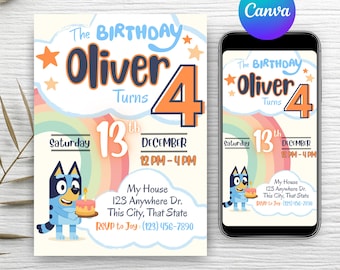 Editable Blue Dog Birthday Invitation | Trending Kids Birthday Invite, Boy Birthday | Bluey-inspired | Printable Digital Download
