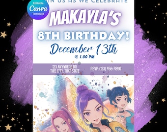 KPop Demon Hunters inspired Birthday Invitation | Canva Editable Template | Printable Birthday Party Invite Digital Download