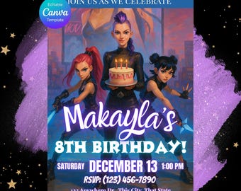 KPop Demon Hunters inspired Birthday Invitation | Canva Editable Template | Printable Birthday Party Invite Digital Download