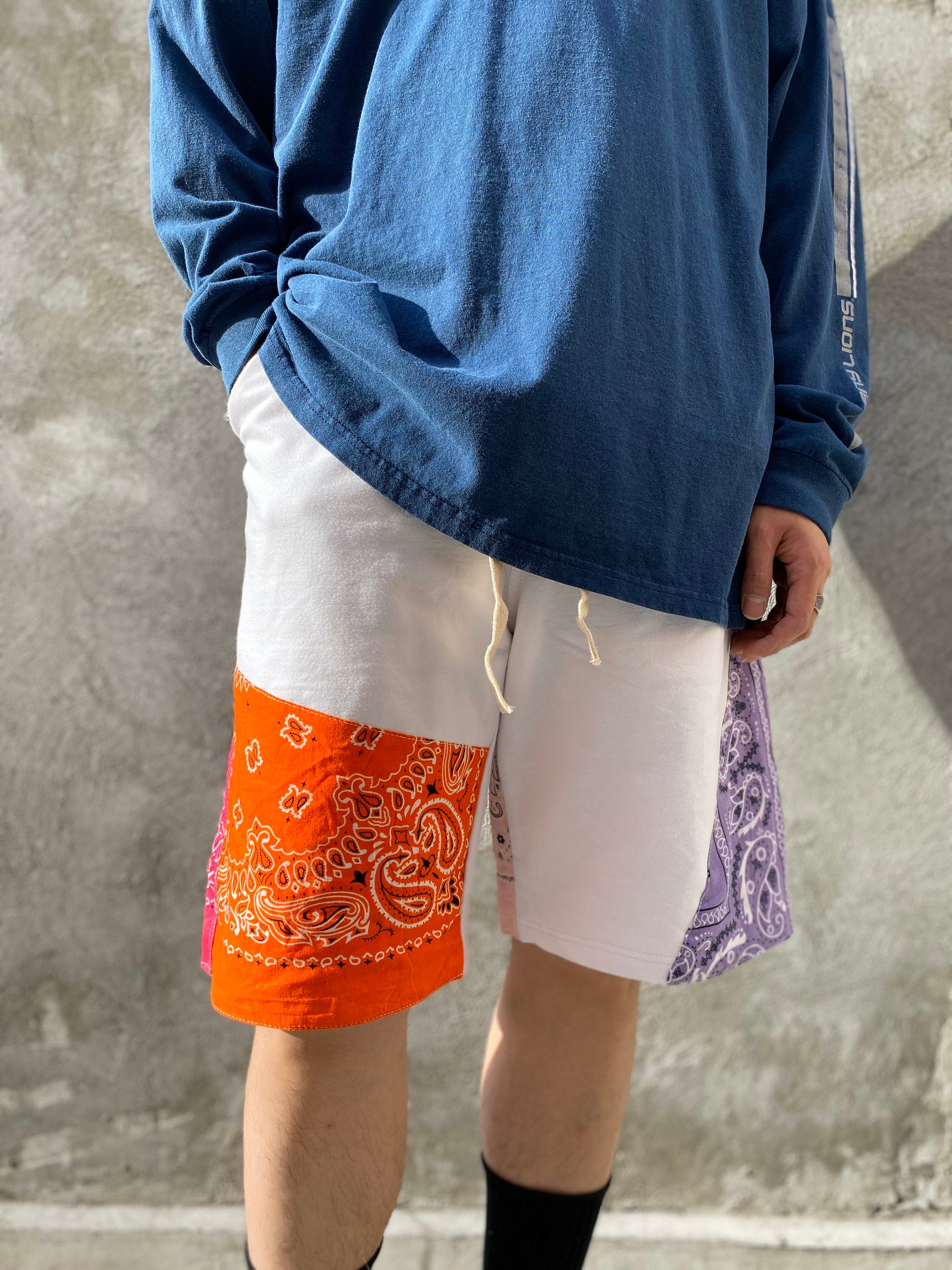 Mixed Bandana White Sweat Shorts - Etsy 
