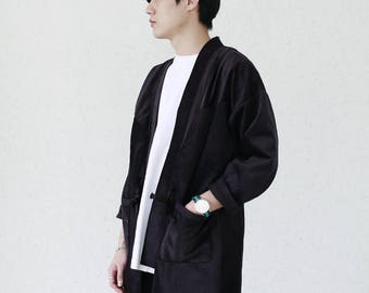 Black Corduroy Long Kimono