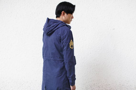 Vintage Badges Navy Blue Fishtail Parka