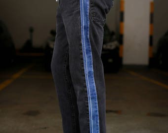 Remade Denim Stripe Black Jeans