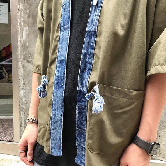 Denim Patchwork Short Sleeves Kimono 