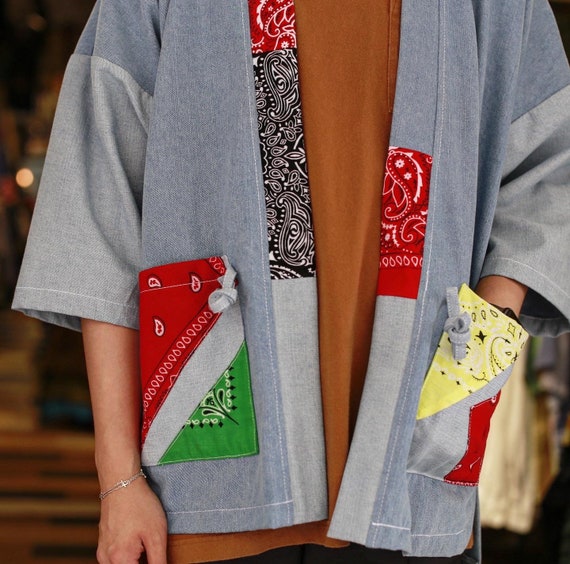 Vintage Bandana Denim Patchwork Kimono 