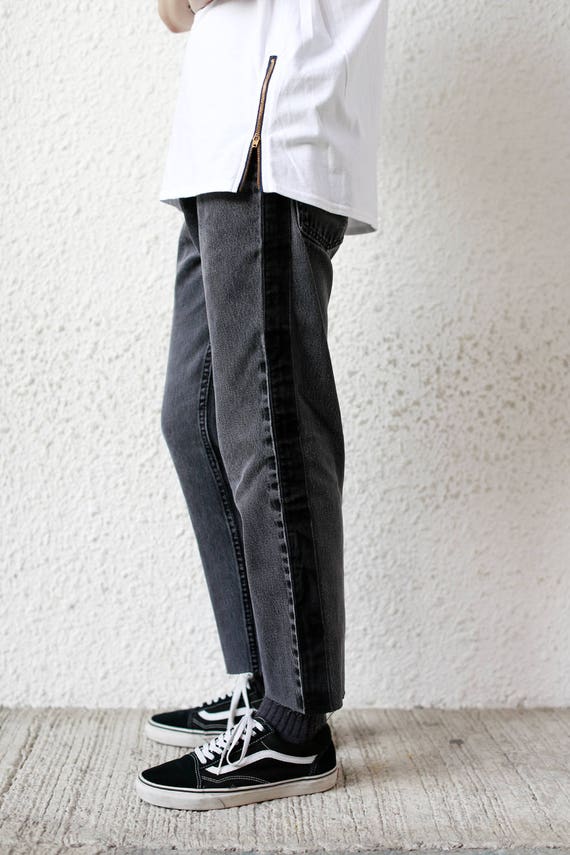 Remade Denim Stripe Black Jeans | Etsy