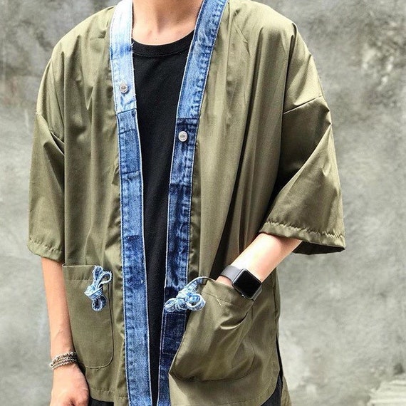 Denim Patchwork Short Sleeves Kimono 