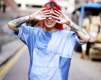 Denim Patchwork Pullover Top